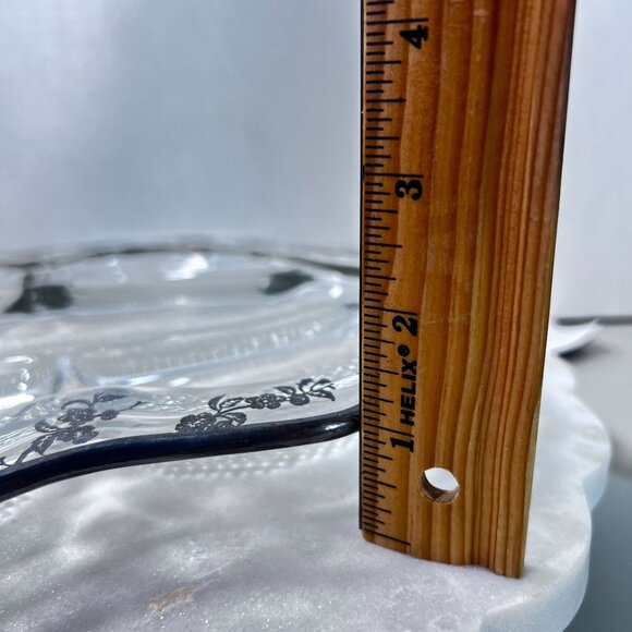 Vtg Divided Glass Relish Tray Silver Overlay Floral Rim Design Textured Sections - Picture 7 of 7